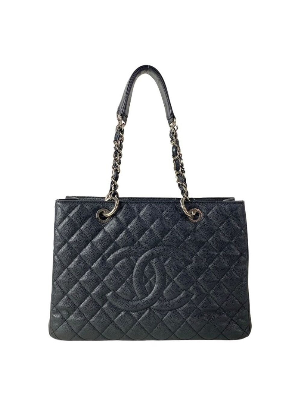 Chanel Tote Bag Reprint Chain Black Shoulder Silver